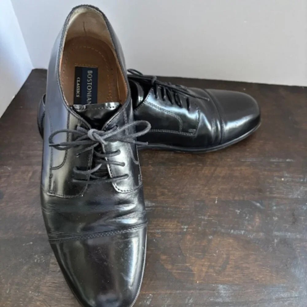 Bostonian Mens Black Leather Tie Oxford Dress Shoes 10.5M